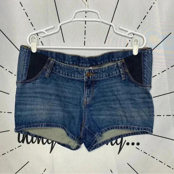 Isabel Maternity Denim Midi Short Blue Expandable Side Panels Stretch - Picture 2 of 5